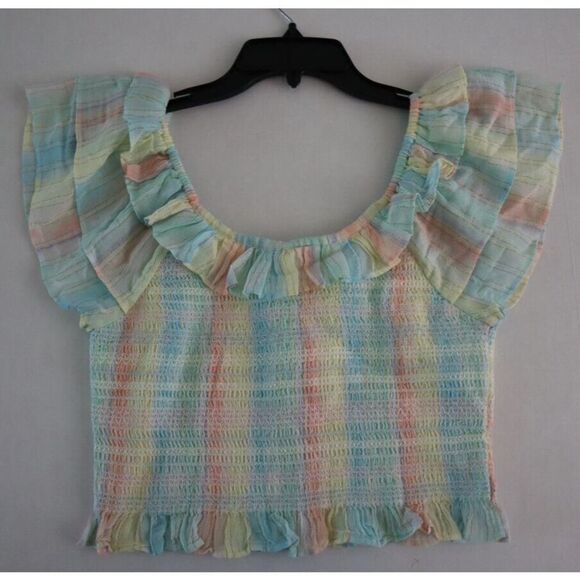 LoveShackFancy Women's Sz M Multi Horizon Hand Dye Saba Ruffle Crop Top $195 - Picture 8 of 10